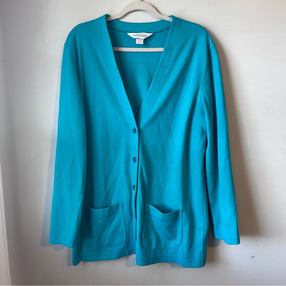 Lands' End Blue Button Front V-Neck Cardigan Sweater with Pockets Sz L Women’s